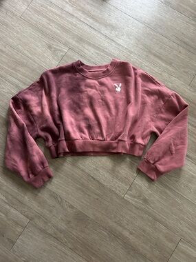 PLAYBOY Cropped Sweatshirt - Rose Mauve tie dye